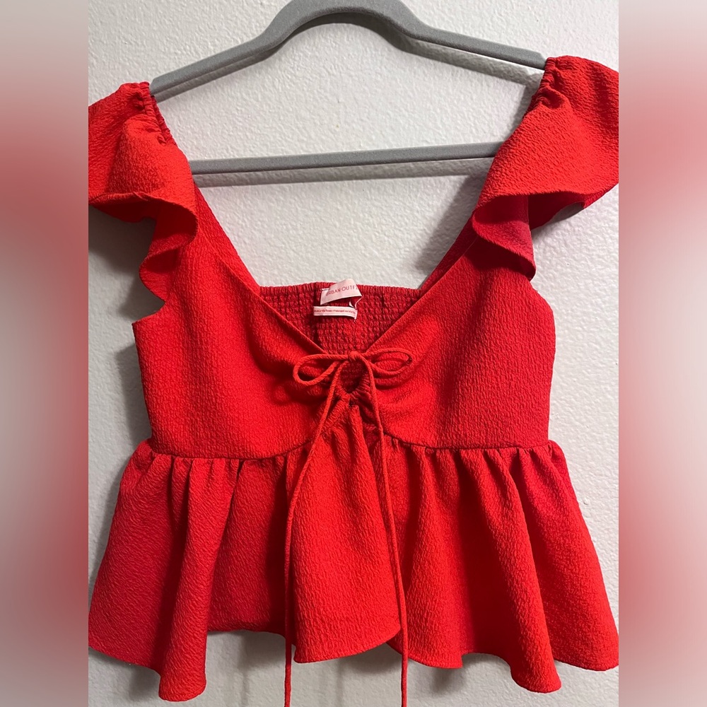 Red Peplum Ruffle Top